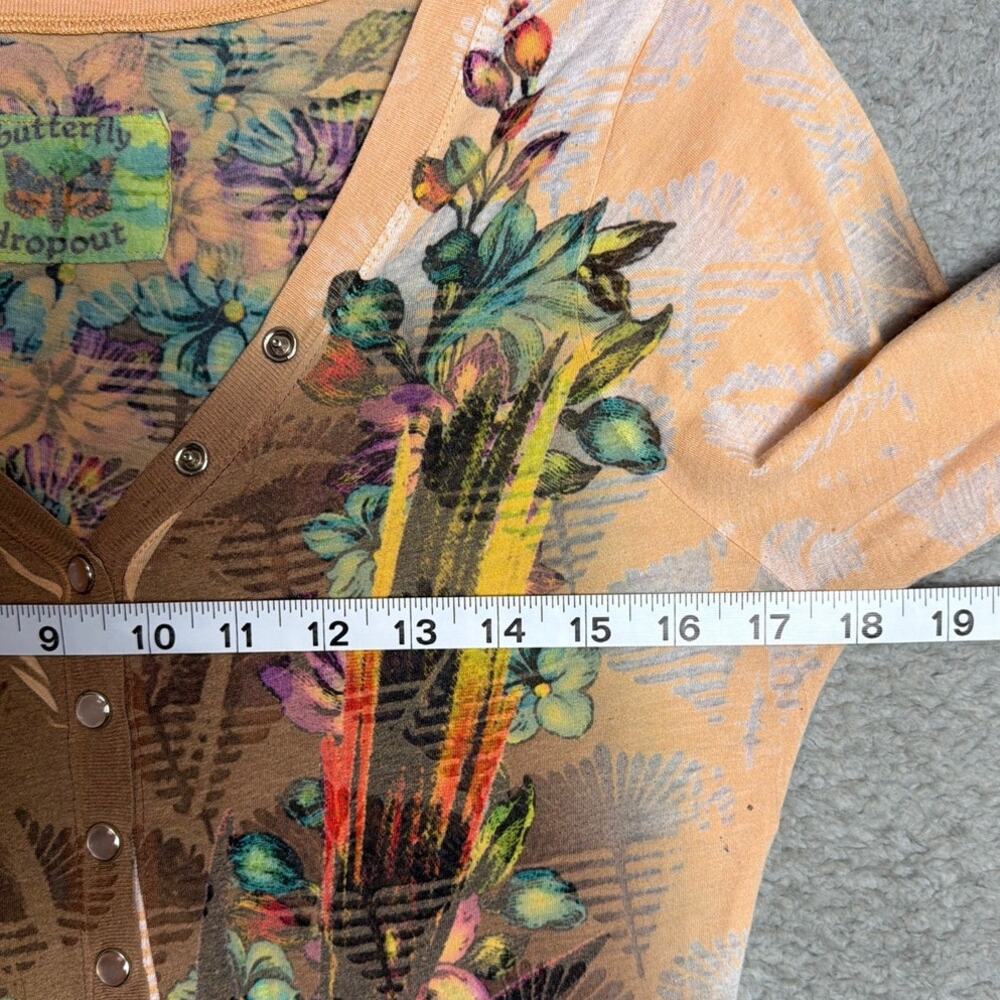 Butterfly Dropout Sheer Burnout Y2K Graphic Henley Top Boho Fairygrunge Indie M - Picture 6 of 13